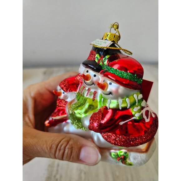 St Nicholas Glad tiding snowman sleds toboggan ornament glass Xmas tree - Picture 2 of 8